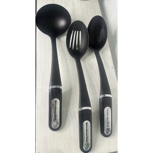 Lot of 3 Kitchen Aid Black Plastic Kitchen‎ Utensils Spoon and Spatulas